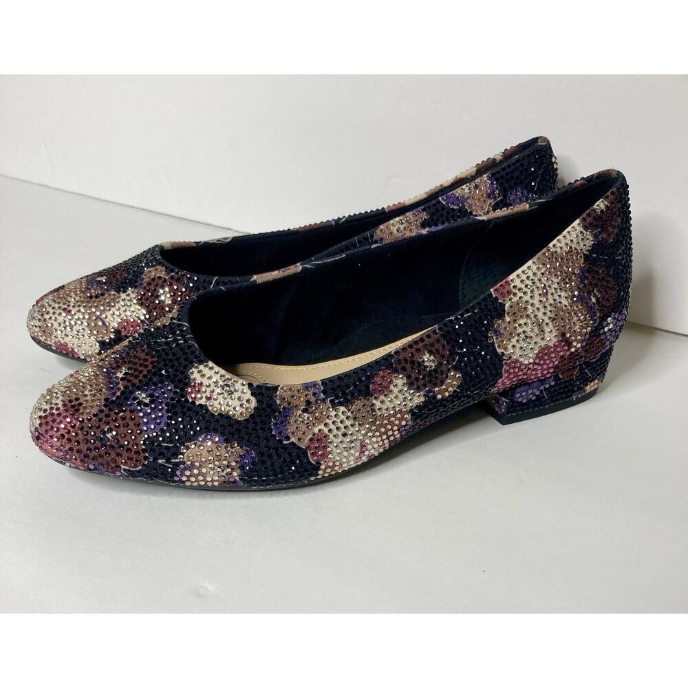 Alex Marie Shoes Size 6.5 Floral Rhinestones Slip On 1” Heel Princess Fairy